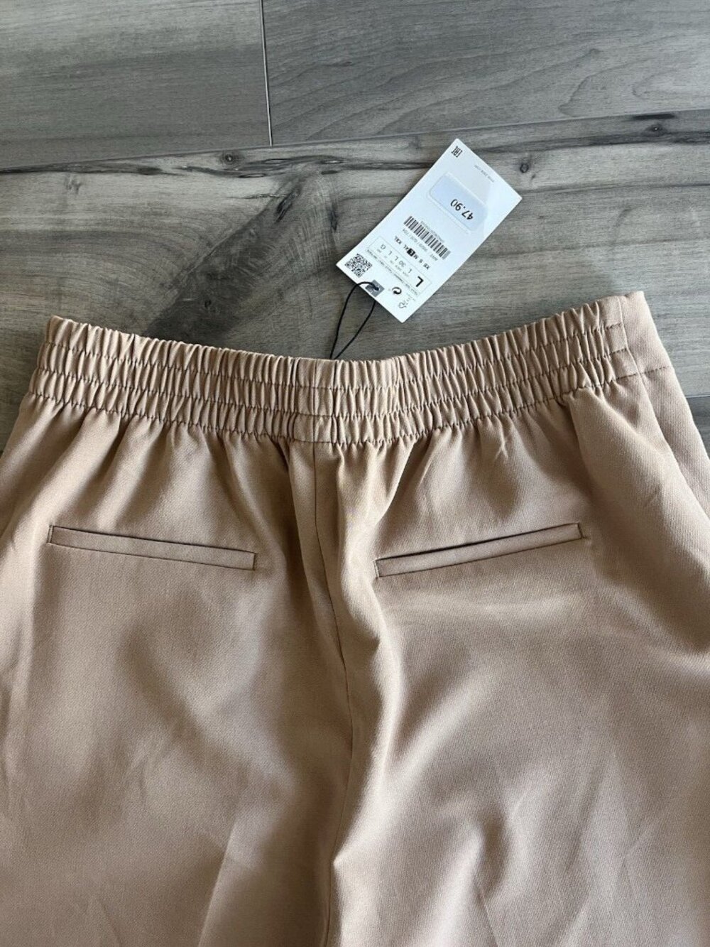 ZARA Tan Gold Button Ankle Pants Large NWT High Rise Straight Leg Quiet Luxury - Picture 8 of 12
